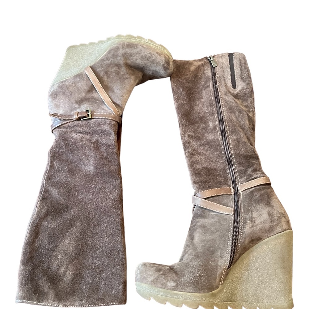 Brown Suede Wedge Boots Size 36